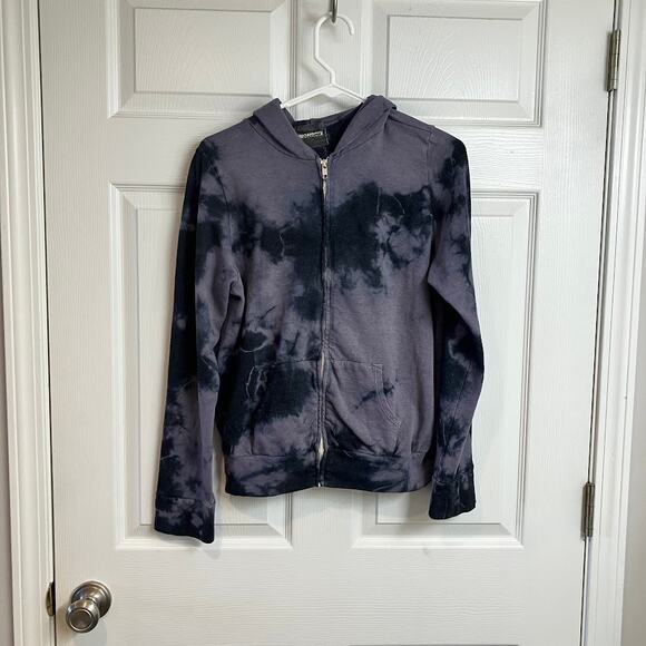 Monrow Revolve Tie Dye Ful Zip Hooded Sweatshirt Black Gray Womens Size M - Picture 1 of 6